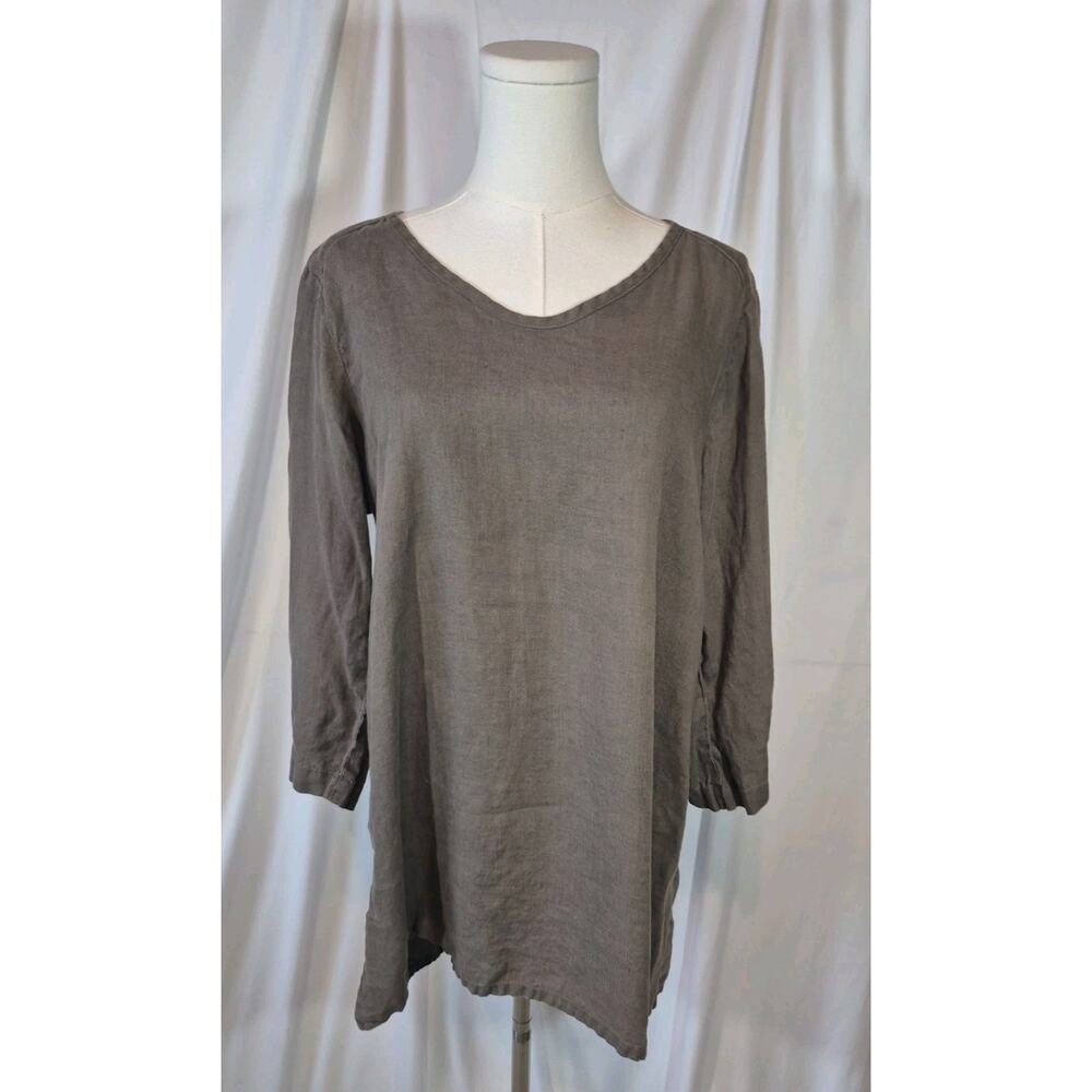 FLAX Linen Brown Tunic Top Small